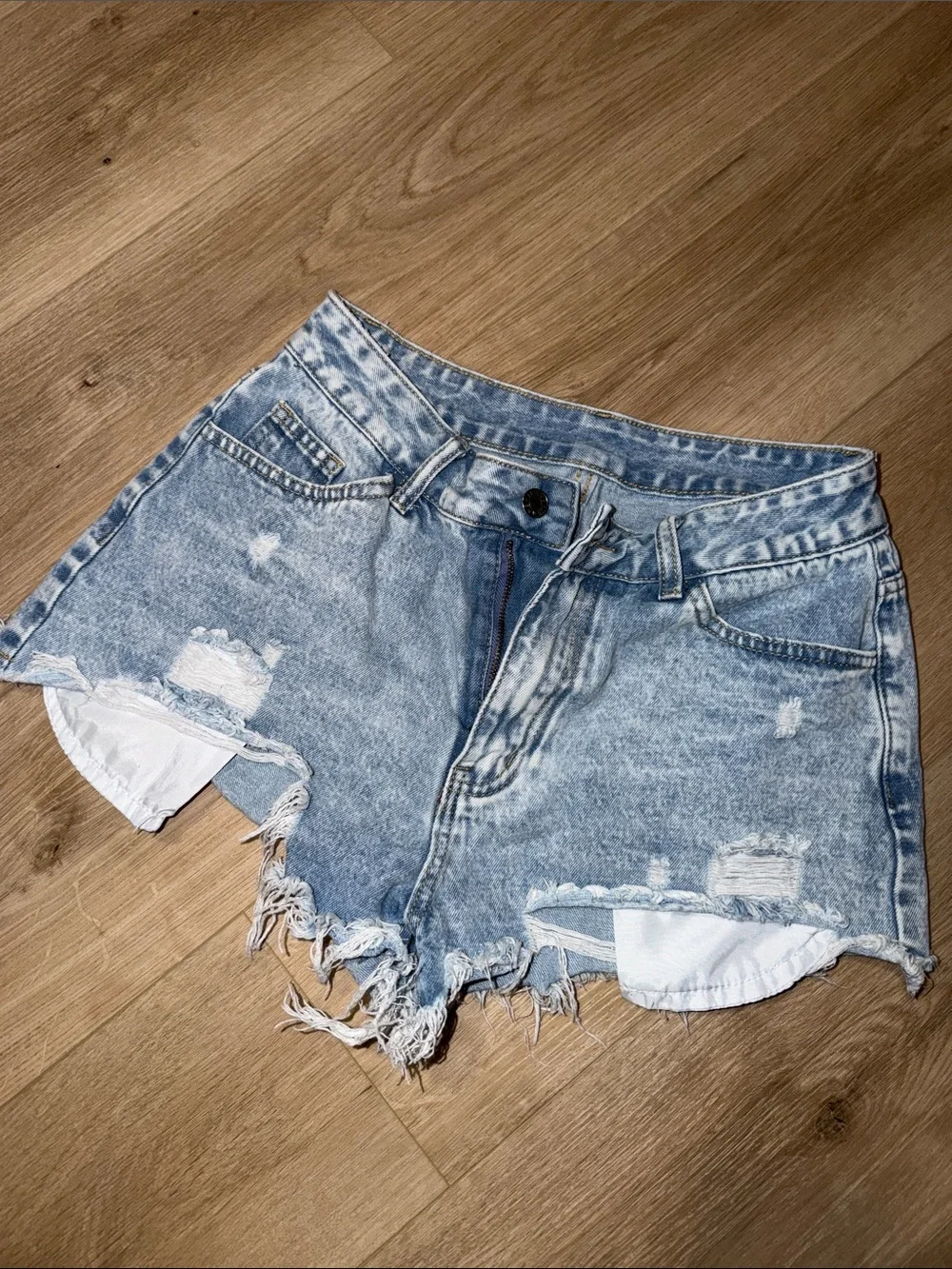 Light Wash Distressed Denim Shorts - Women